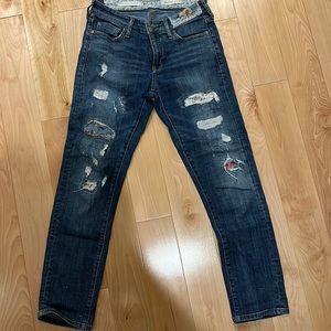 Patched Slim boyfriend ankle length denim